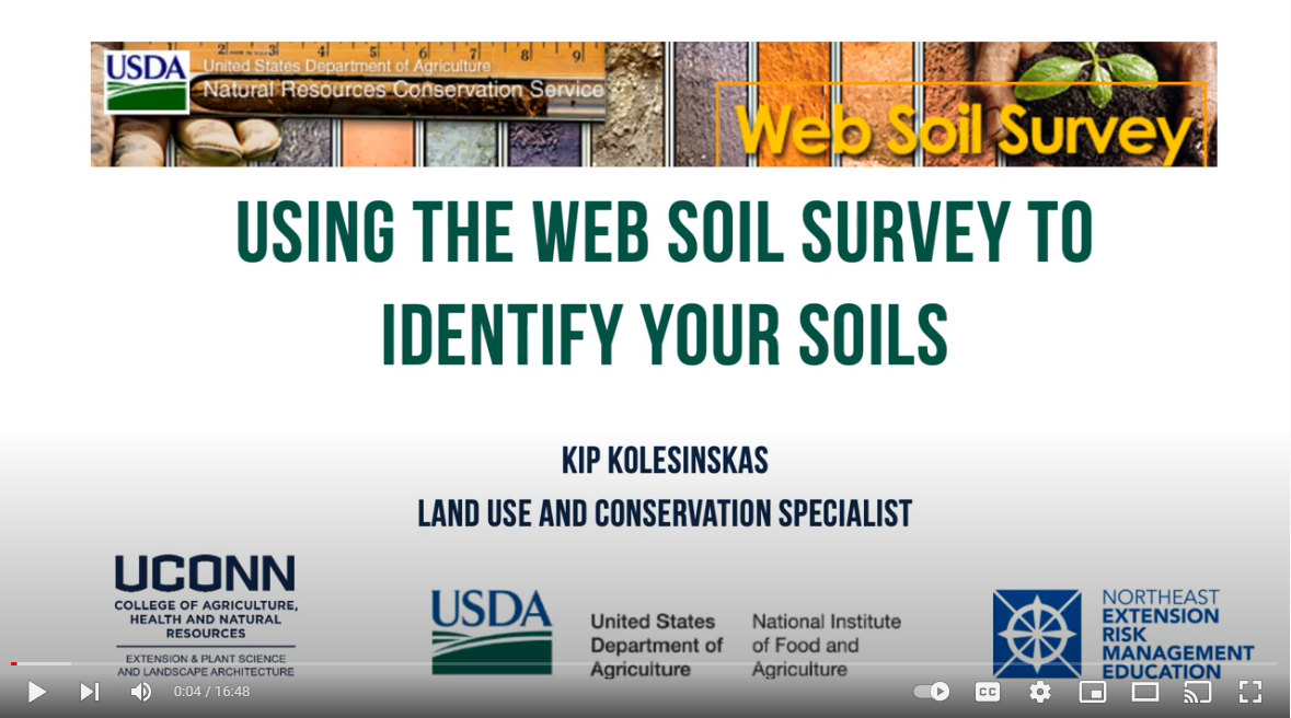 Title slide for the presentation with the text Using the webi soil survey to identify your soils on the image.